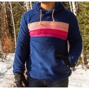 Chubbies Pullover Fleece Hoodie High Pile Fuzzy Striped Blue Pink Size Large